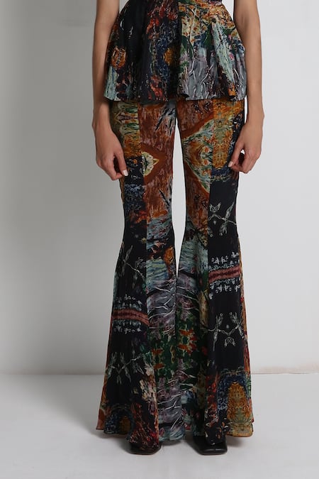 Forty Four_Multi Color Crepe Embroidery Square Neck Hand Tunic Sharara Set _at_Aza_Fashions