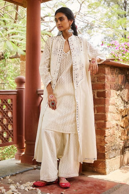 Gulabo by Abu Sandeep Off White Designer Jacket & Kurta Set 