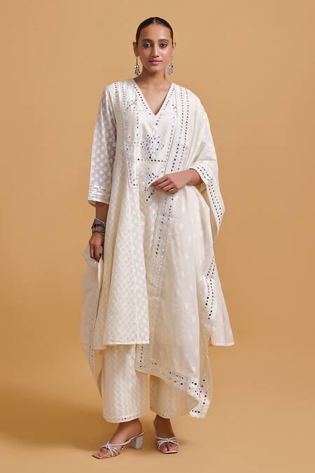 Buy Gulabo By Abu Sandeep Off White Cotton Embroidery Designer Dupatta Buy_Gulabo By Abu Sandeep_Off White Cotton Embroidery Designer Dupatta