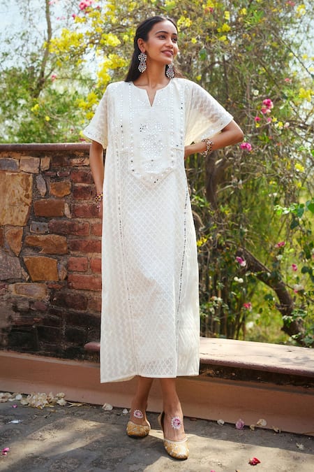 Gulabo by Abu Sandeep Embroidered Off White Kaftan 
