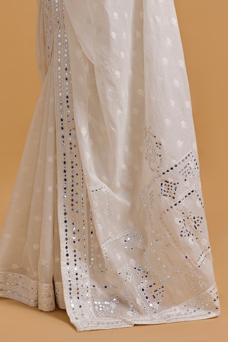Gulabo By Abu Sandeep Off White Cotton Embroidery, Mirrors Designer Saree Online at Aza Fashions Gulabo By Abu Sandeep_Off White Cotton Embroidery, Mirrors Designer Saree _Online_at_Aza_Fashions