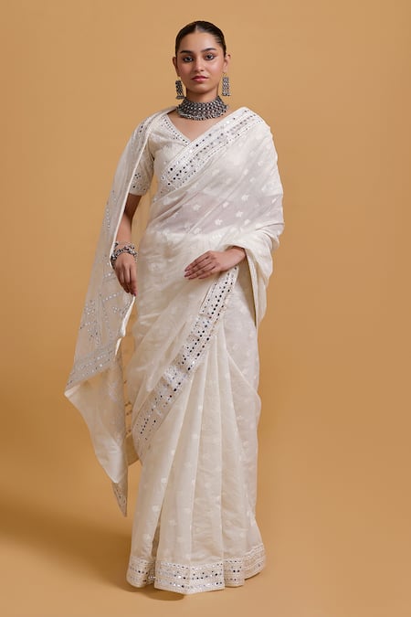 Gulabo by Abu Sandeep Designer Off White Cotton Saree 