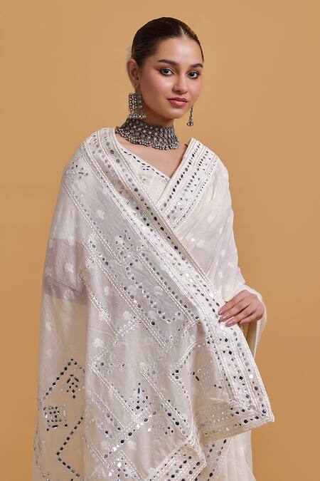 Buy Gulabo By Abu Sandeep Off White Cotton Embroidery, Mirrors Designer Saree Buy_Gulabo By Abu Sandeep_Off White Cotton Embroidery, Mirrors Designer Saree