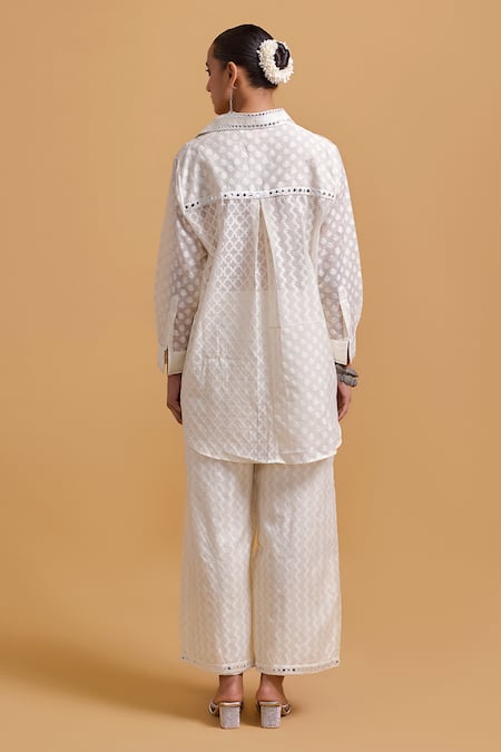 Shop Gulabo By Abu Sandeep Off White Cotton Beads, Embroidery Collared Designer Shirt at Aza Fashions Shop_Gulabo By Abu Sandeep_Off White Cotton Beads, Embroidery Collared Designer Shirt _at_Aza_Fashions