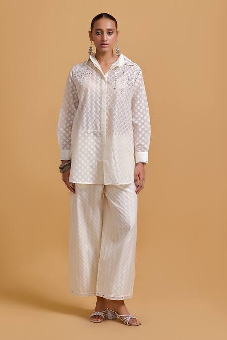 Buy Gulabo By Abu Sandeep Off White Cotton Beads, Embroidery Collared Designer Shirt Online at Aza Fashions Buy_Gulabo By Abu Sandeep_Off White Cotton Beads, Embroidery Collared Designer Shirt _Online_at_Aza_Fashions