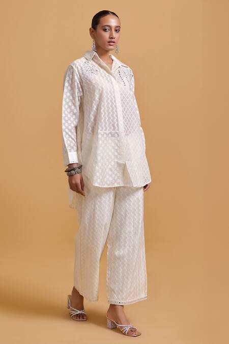 Shop Gulabo By Abu Sandeep Off White Cotton Beads, Embroidery Collared Designer Shirt Online at Aza Fashions Shop_Gulabo By Abu Sandeep_Off White Cotton Beads, Embroidery Collared Designer Shirt _Online_at_Aza_Fashions
