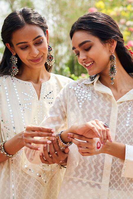 Gulabo By Abu Sandeep Off White Cotton Beads, Embroidery Collared Designer Shirt at Aza Fashions Gulabo By Abu Sandeep_Off White Cotton Beads, Embroidery Collared Designer Shirt _at_Aza_Fashions