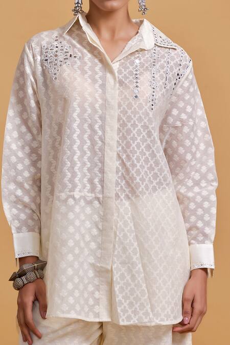 Buy Gulabo By Abu Sandeep Off White Cotton Beads, Embroidery Collared Designer Shirt Buy_Gulabo By Abu Sandeep_Off White Cotton Beads, Embroidery Collared Designer Shirt