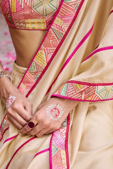 Gulabo By Abu Sandeep_Beige Chanderi Embroidery Pre-draped Dhoti Saree _at_Aza_Fashions