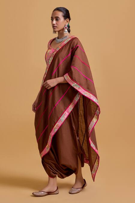 Gulabo By Abu Sandeep_Brown Chanderi Embroidery Designer Dhoti Saree _Online_at_Aza_Fashions