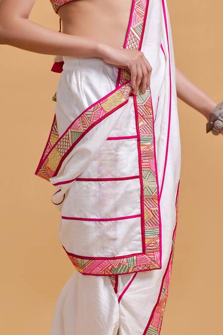 Buy_Gulabo By Abu Sandeep_Off White Chanderi Pre-draped Dhoti Saree _Online_at_Aza_Fashions