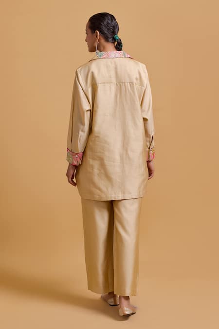 Gulabo By Abu Sandeep Beige Chanderi Shirt & Pant Set 