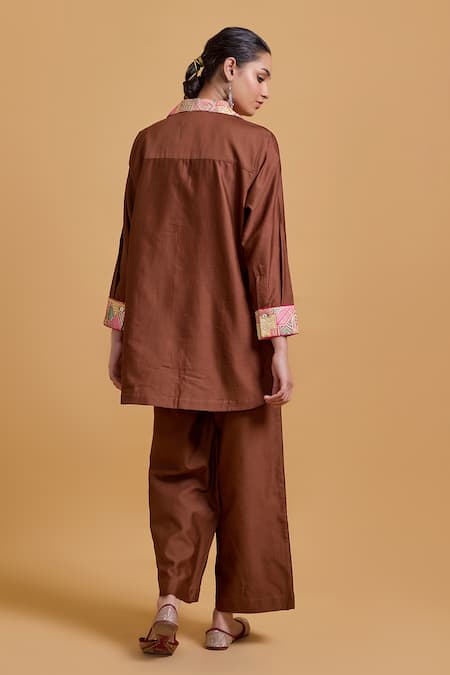 Gulabo By Abu Sandeep Brown Chanderi Shirt & Pant Set 