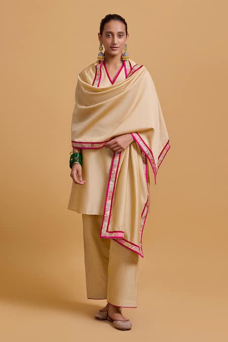 Gulabo by Abu Sandeep Beige Chanderi Dupatta  
