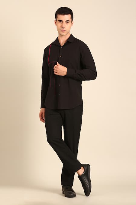 Mayank Modi - Men Black Cotton Designer Malai Shirt