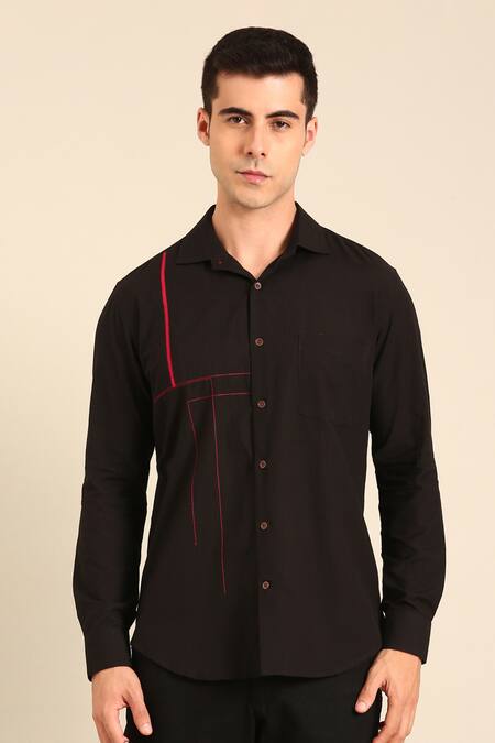 Mayank Modi - Men_Black Cotton Designer Malai Shirt _Online_at_Aza_Fashions