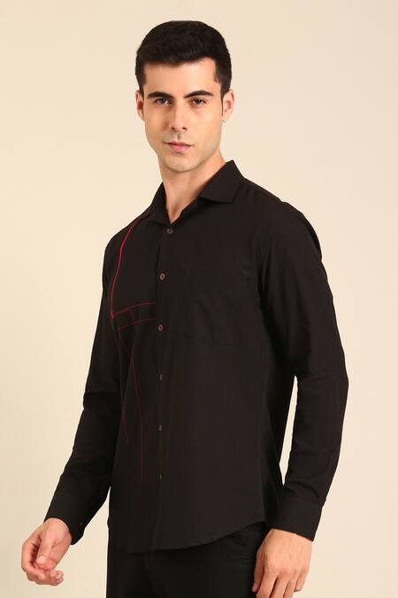 Buy_Mayank Modi - Men_Black Cotton Designer Malai Shirt _Online_at_Aza_Fashions