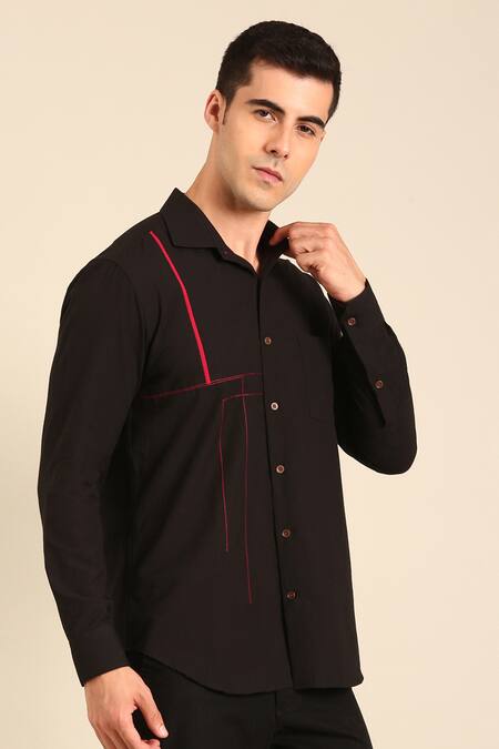 Shop_Mayank Modi - Men_Black Cotton Designer Malai Shirt _Online_at_Aza_Fashions