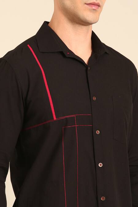 Mayank Modi - Men_Black Cotton Designer Malai Shirt _at_Aza_Fashions