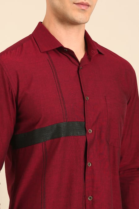 Mayank Modi - Men_Maroon Cotton Designer Malai Shirt _Online_at_Aza_Fashions
