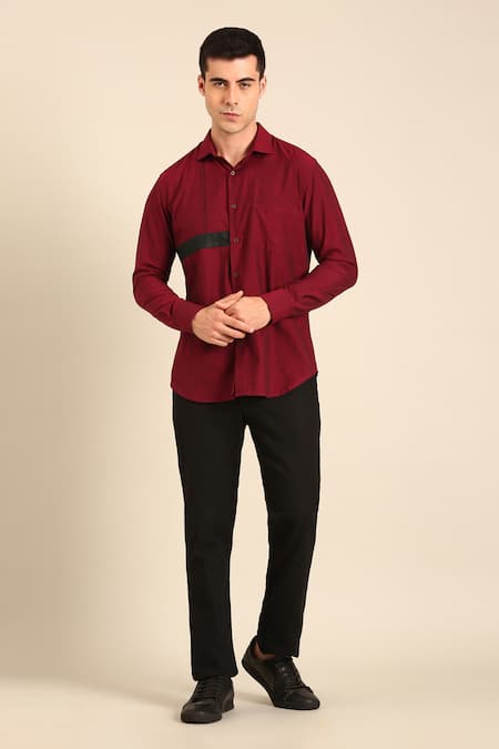 Mayank Modi - Men Maroon Cotton Designer Malai Shirt 