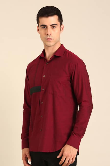 Buy_Mayank Modi - Men_Maroon Cotton Designer Malai Shirt _Online_at_Aza_Fashions