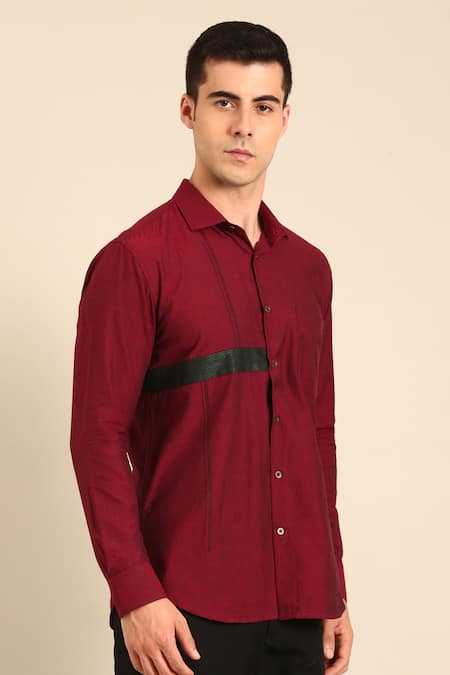 Shop_Mayank Modi - Men_Maroon Cotton Designer Malai Shirt _Online_at_Aza_Fashions