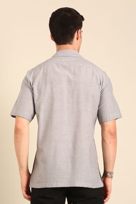 Mayank Modi - Men Grey-Black Malai Cotton Shirt