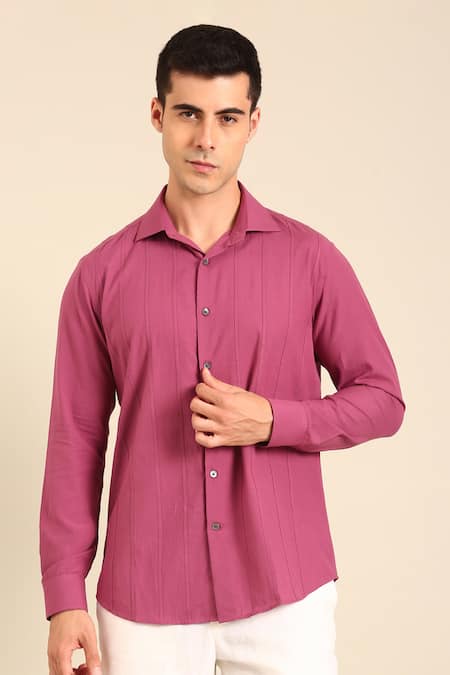 Mayank Modi - Men Purple Cotton Light Malai Shirt at Aza Fashions Mayank Modi - Men_Purple Cotton Light Malai Shirt _at_Aza_Fashions