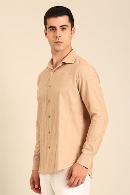 Buy_Mayank Modi - Men_Beige Cotton Malai Shirt _Online_at_Aza_Fashions