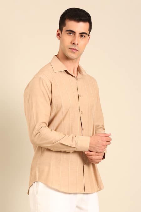 Shop_Mayank Modi - Men_Beige Cotton Malai Shirt _Online_at_Aza_Fashions