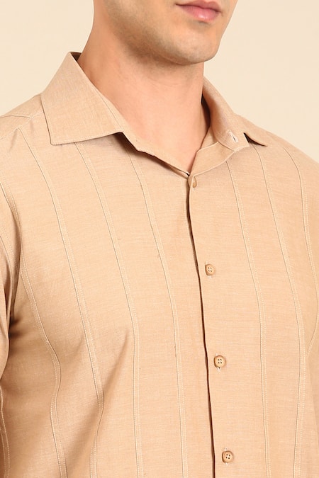 Mayank Modi - Men_Beige Cotton Malai Shirt _at_Aza_Fashions