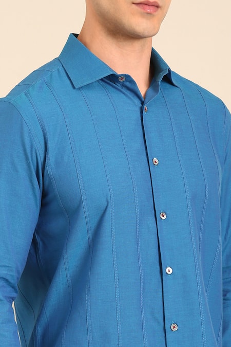 Mayank Modi - Men_Blue Cotton Designer Malai Shirt _Online_at_Aza_Fashions
