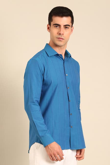 Buy_Mayank Modi - Men_Blue Cotton Designer Malai Shirt _Online_at_Aza_Fashions