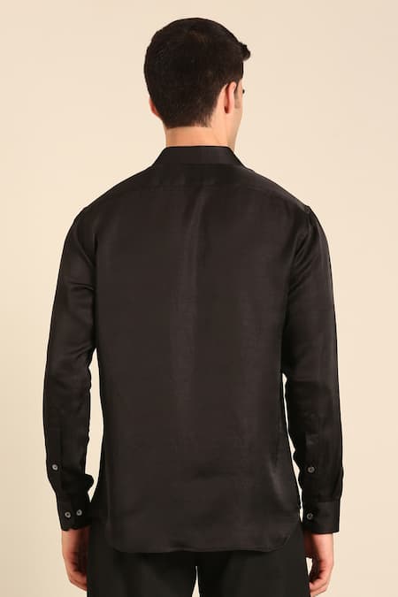 Mayank Modi - Men Designer Black Bemberg Silk Shirt