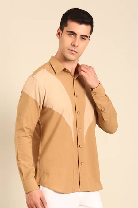 Buy_Mayank Modi - Men_Beige Cotton Designer Beige-khaki Malai Shirt _Online_at_Aza_Fashions