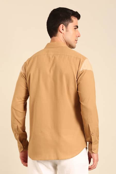 Mayank Modi - Men Designer Beige-Khaki Malai Cotton Shirt