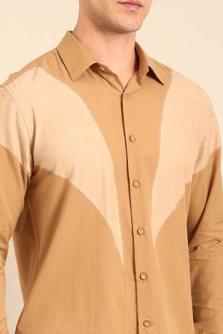 Mayank Modi - Men_Beige Cotton Designer Beige-khaki Malai Shirt _at_Aza_Fashions