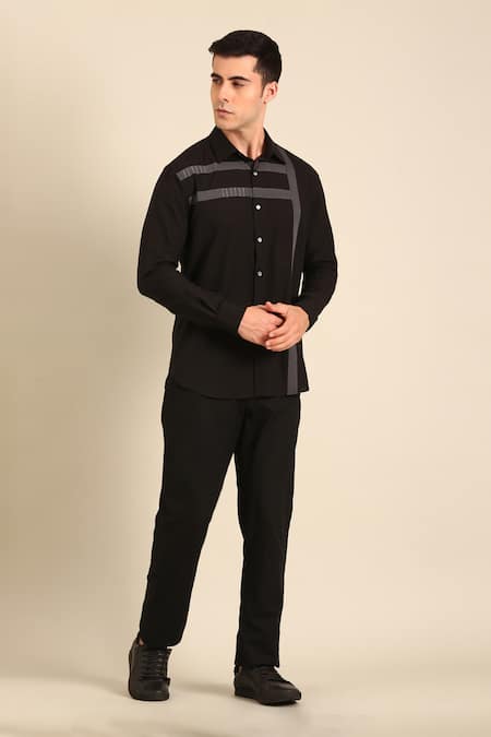 Mayank Modi - Men Black Cotton Black-charcoal Malai Shirt 