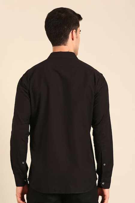 Mayank Modi - Men Black-Charcoal Malai Cotton Shirt