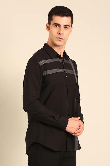 Buy_Mayank Modi - Men_Black Cotton Black-charcoal Malai Shirt _Online_at_Aza_Fashions