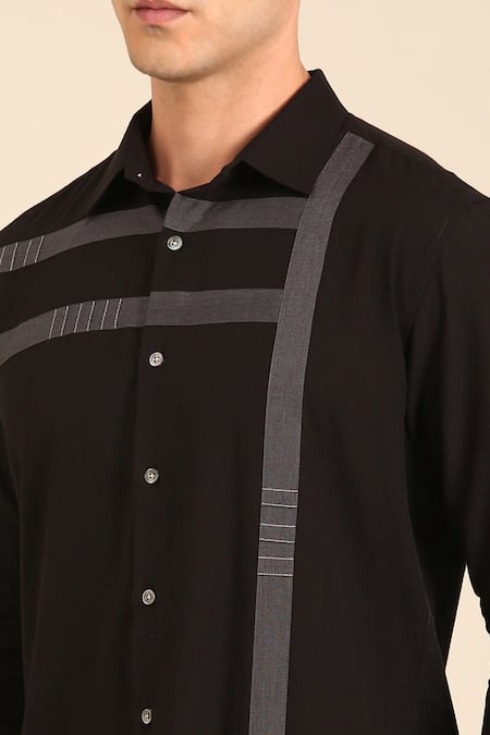 Mayank Modi - Men_Black Cotton Black-charcoal Malai Shirt _at_Aza_Fashions