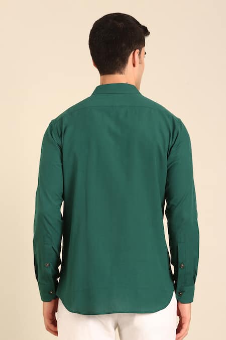 Mayank Modi - Men Teal & White Malai Cotton Shirt