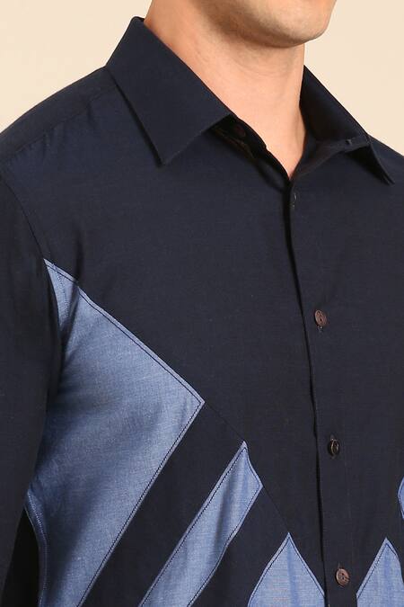 Mayank Modi - Men_Navy Cotton Designer Blue Malai Shirt _Online_at_Aza_Fashions