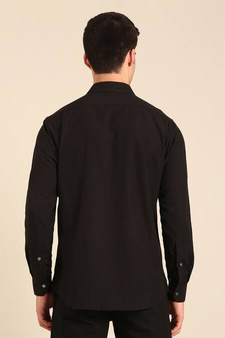 Mayank Modi - Men Designer Black-Silver Malai Cotton Shirt