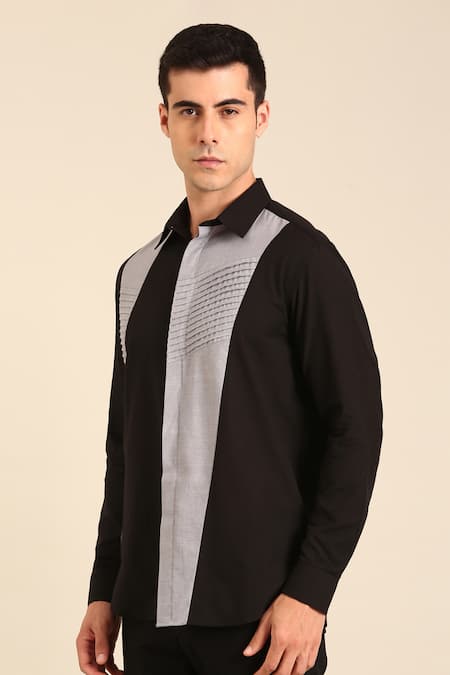 Buy_Mayank Modi - Men_Black Cotton Designer Black-silver Malai Shirt _Online_at_Aza_Fashions