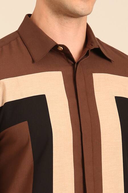 Mayank Modi - Men_Brown Cotton Designer Malai Shirt _Online_at_Aza_Fashions
