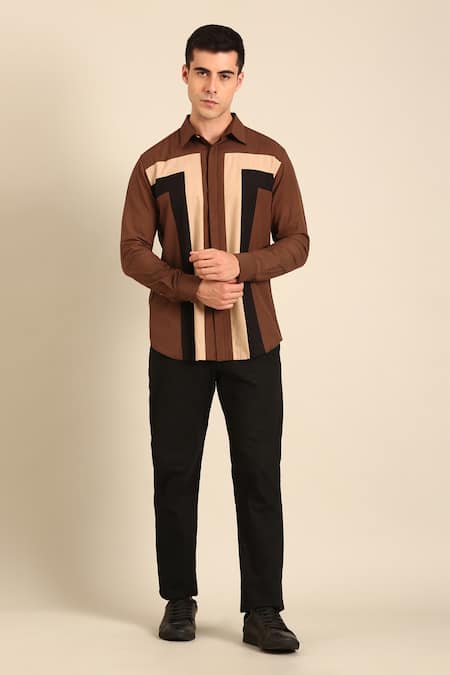 Mayank Modi - Men Brown Cotton Designer Malai Shirt