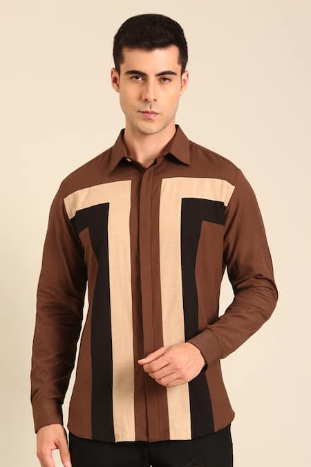 Buy_Mayank Modi - Men_Brown Cotton Designer Malai Shirt _Online_at_Aza_Fashions