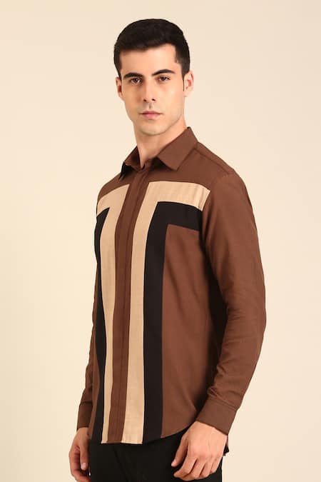 Shop_Mayank Modi - Men_Brown Cotton Designer Malai Shirt _Online_at_Aza_Fashions